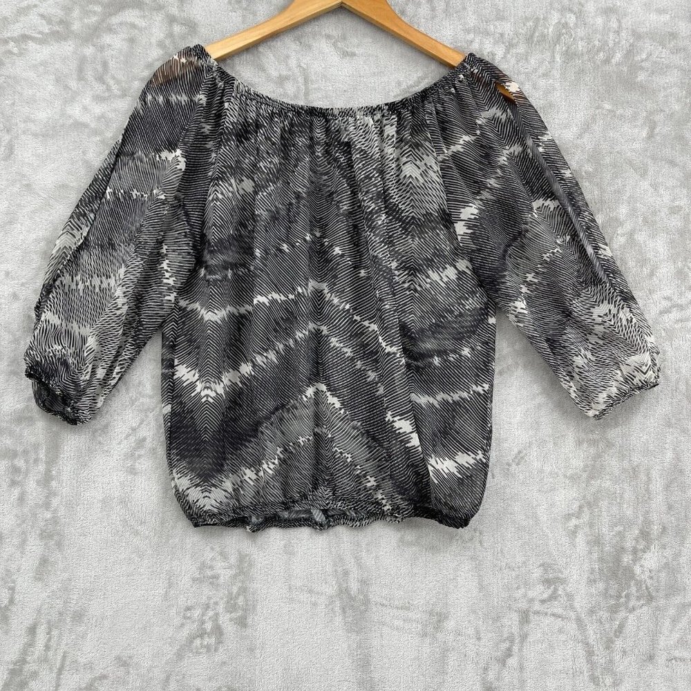 Cache Split Sleeve Geometric Print Sheer Chiffon … - image 3